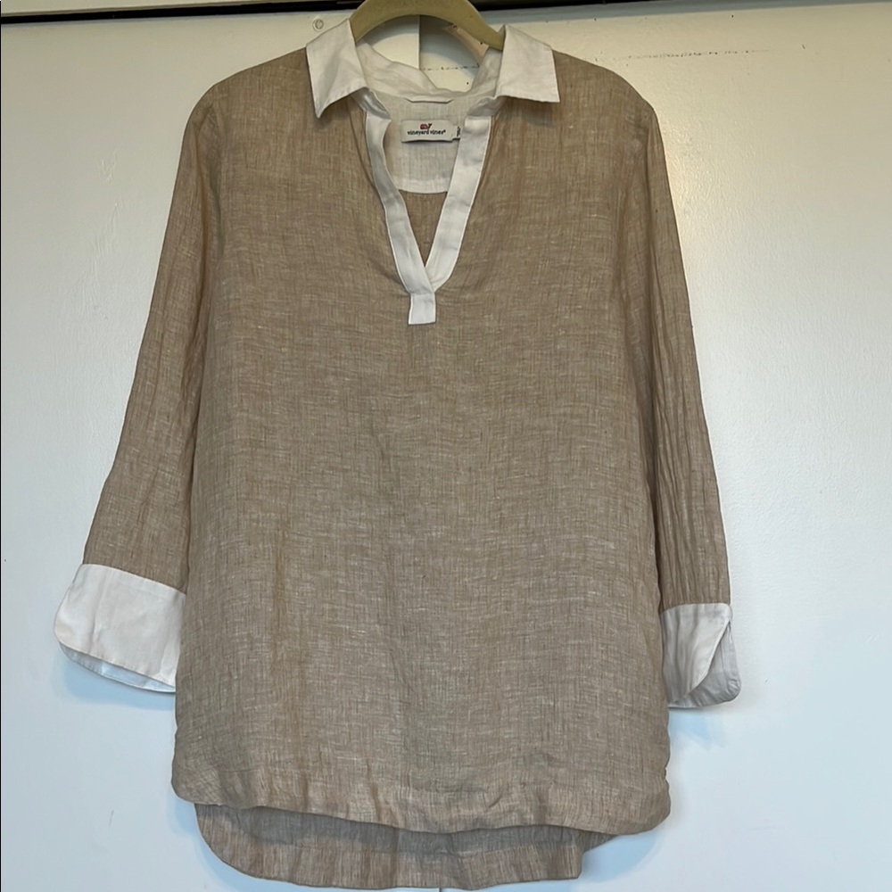 Vineyard Vines Contrast Linen Lucaya Tunic Top